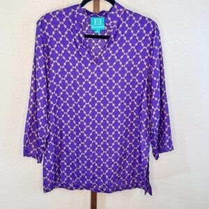 ESCAPADA Purple/Gold Long Sleeve Geometric Print Popover Women's Shirt SZ M
